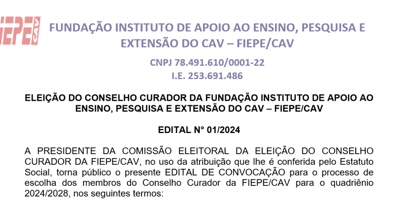EDITAL N° 01/2024 - ELEIÇÃO MEMBROS DO CONSELHO CURADOR 2024